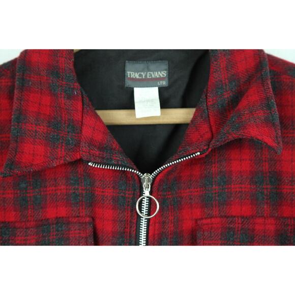 Vintage Women's Medium Red Plaid Crop Jacket Cabincore 90s Y2K Punk Academia - Picture 5 of 7